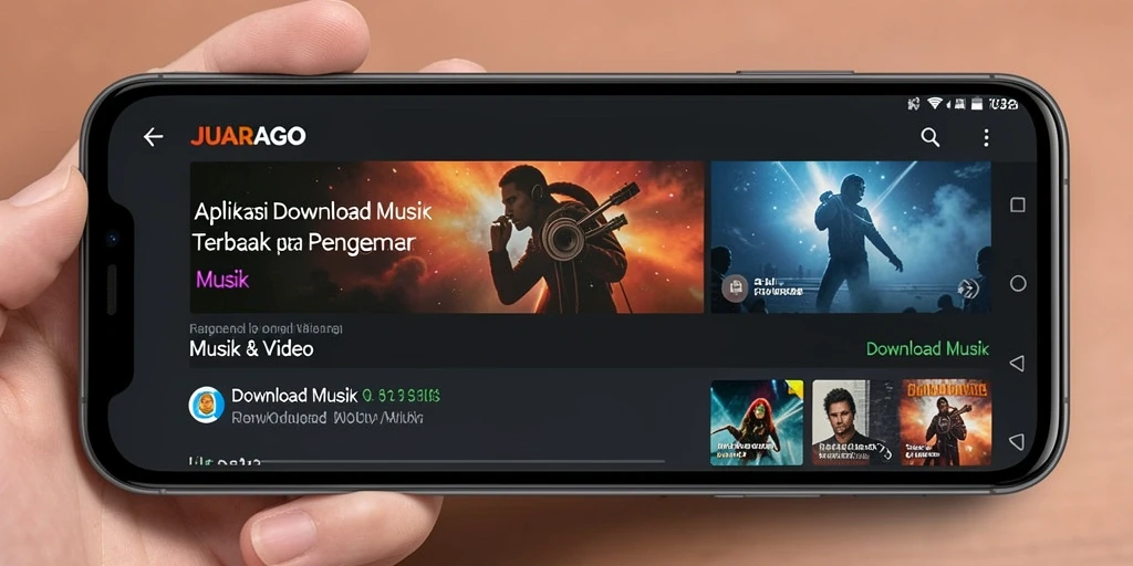 Tampilan antarmuka JUARAGO saat mengunduh lagu dengan fitur pencarian yang cepat.