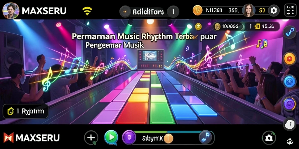 Tampilan antarmuka menarik dari MAXSERU saat bermain Musik Rhythm.