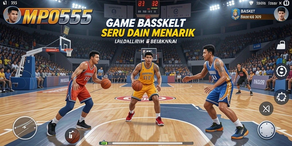 Tampilan antarmuka permainan basket yang menarik dan dinamis.
