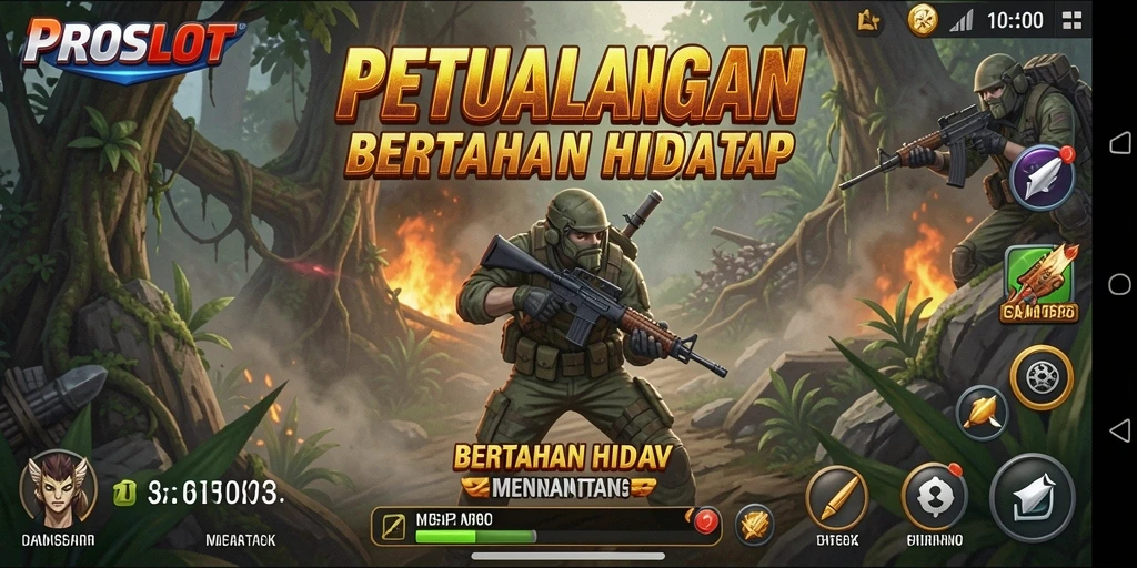 Tampilan antarmuka PROSLOT yang menampilkan elemen bertahan hidup yang mendebarkan.