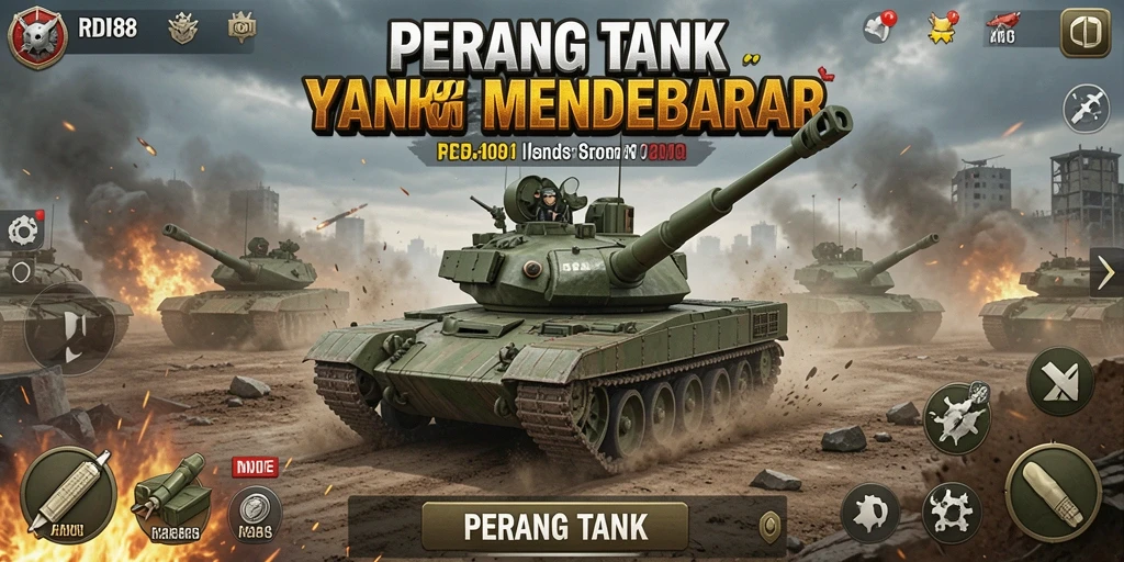 Antarmuka permainan RDI88 saat pertempuran tank yang seru.