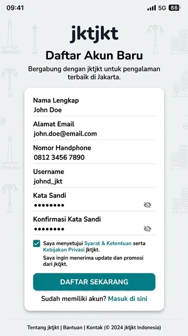 Panduan Registrasi Akun Baru jktjkt untuk Android